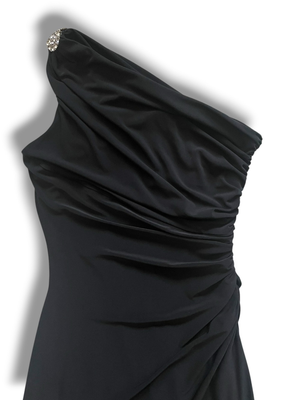 Lauren Ralph Lauren Black One Shoulder Jeweled Brooch Maxi Gown Sz 4